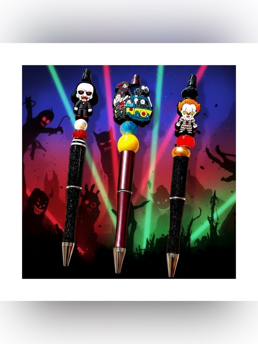 🤡🆕🤡 Horror-Themed Decorative Pens Set Of 3*Black, Yellow, Red #3